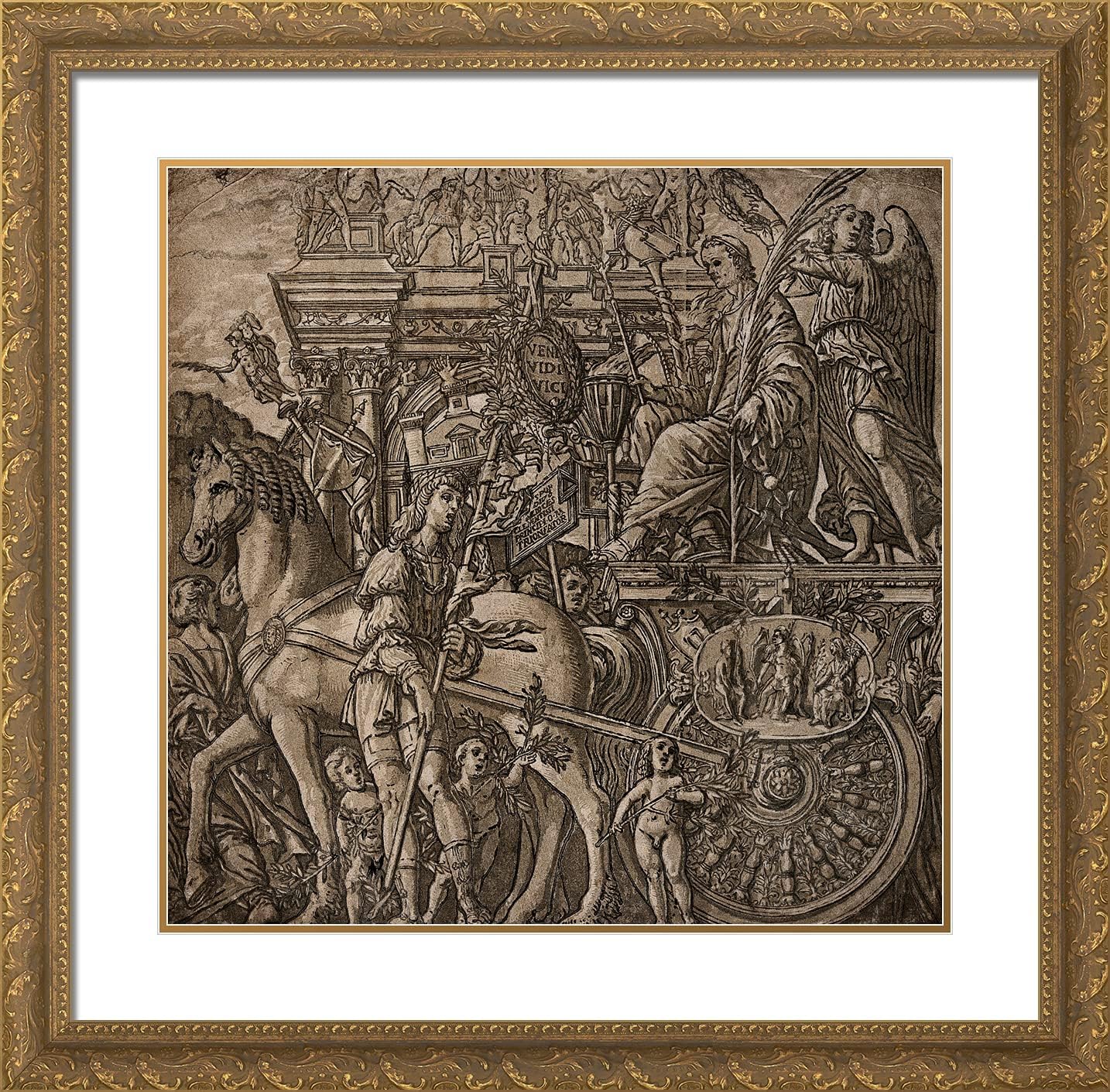ArtDirect Mantegna, Andrea 20x20 Gold Ornate Framed Art Print with Double Matting Titled: The Processional Entry of a Victorious General into Ancient Rome