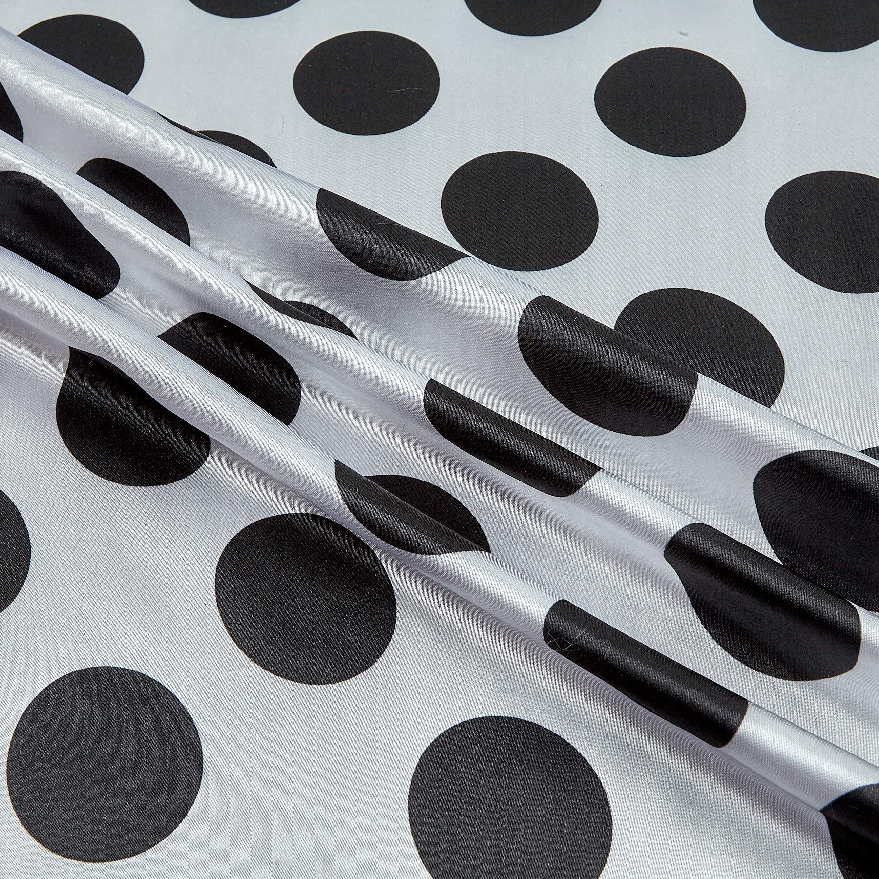Charmeuse Satin Polka Dot White/Black, Fabric by the Yard