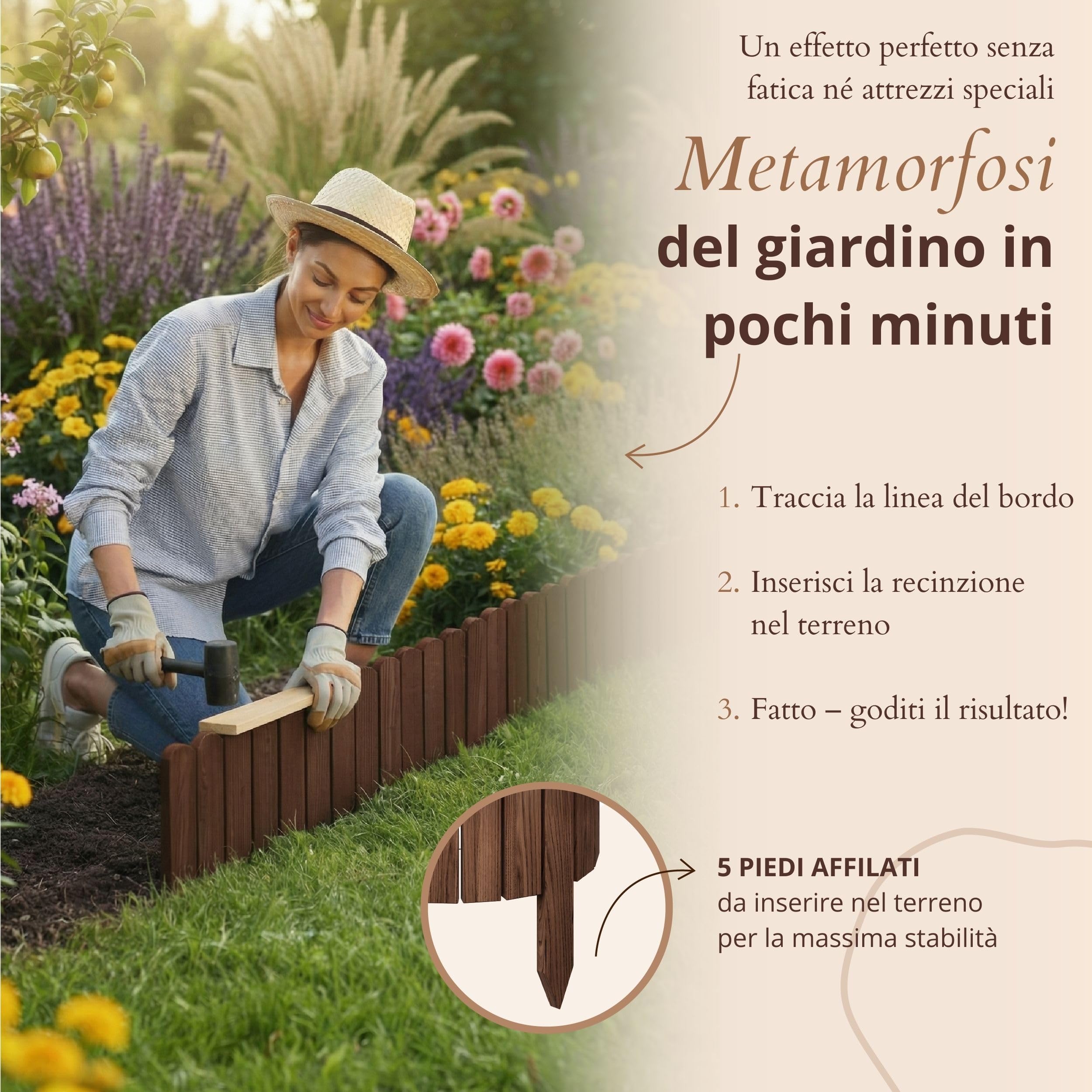 Bordo Per Aiuole In Legno Carbonizzato – 24.9cm Altezza X 9 Metri, Pali Di Pino Non Tagliati, Diametro 4.9cm - 5