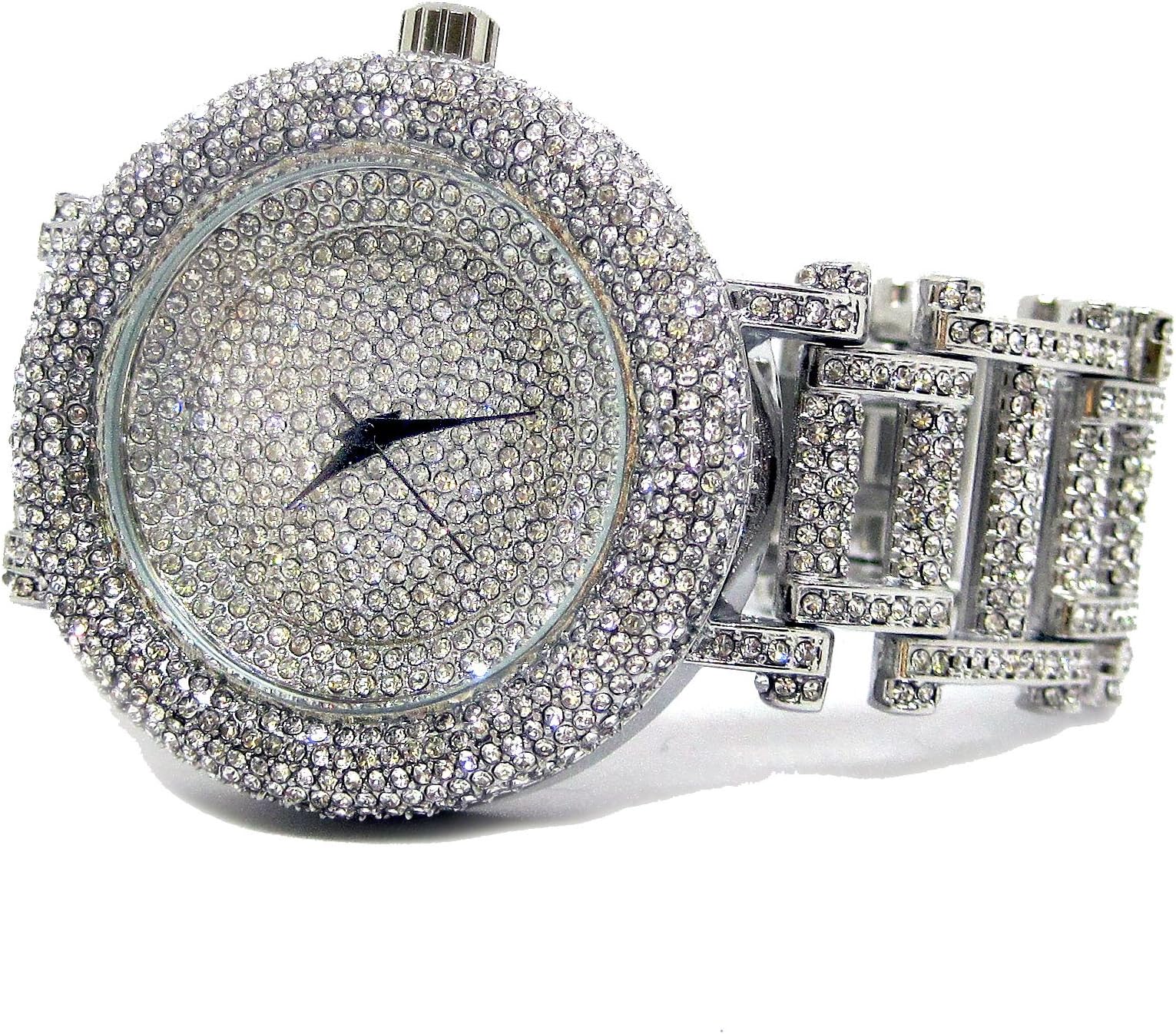 Men's Ultra Bling Faux Diamond Orbit Silver Plated Hiphop Bling Watch