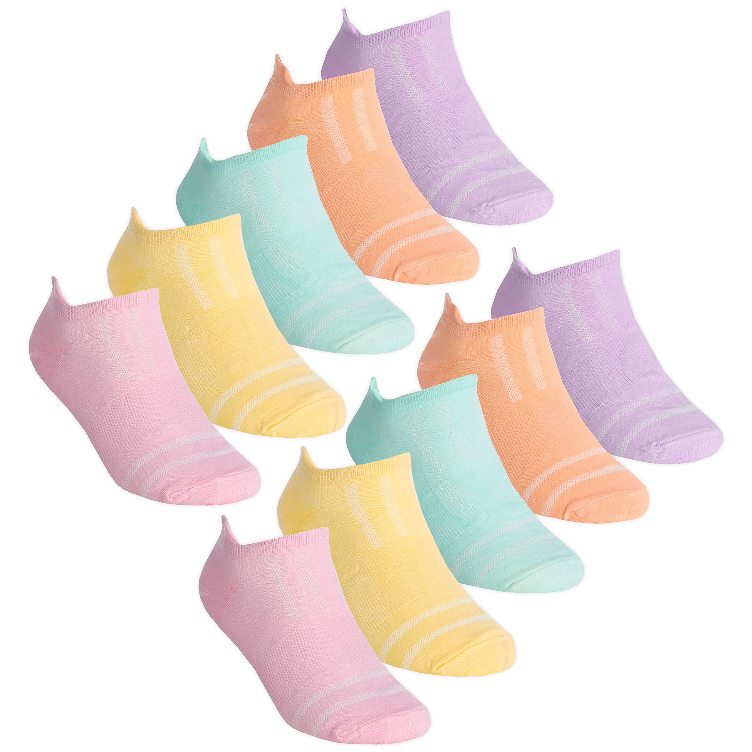 Metzuyan Girls 10 Pairs - Light Pink 10 Pairs Childrens Kids Socks Trainer Liner Low Cut Ankle Arch Support Size Light Pink 9-12