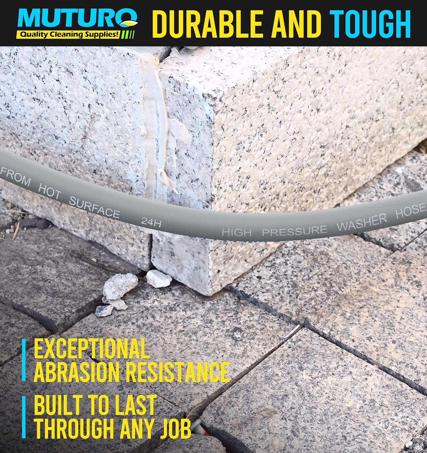 50FT Kink Resistant Pressure Washer Hose, 1/4" Power washer hose with M22 Fittings, High pressure hose Replacement for Troy Bilt, Simpson, Ryobi, Craftsman, and More, 3400PSI