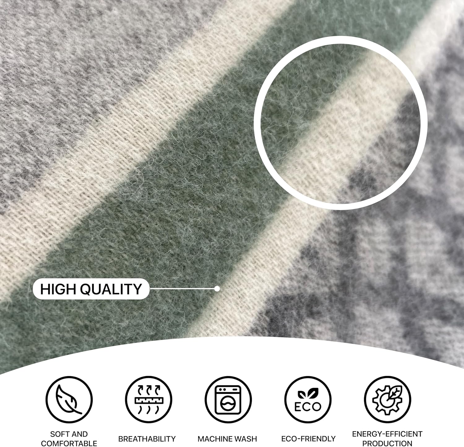New Zealand Virgin Wool Throw Blanket, Indoor & Outdoor Blankets and Throws, Soft Blanket with Fringes, 55 x 79 in (140 x 200 cm), Green Gray Beige - Image 5