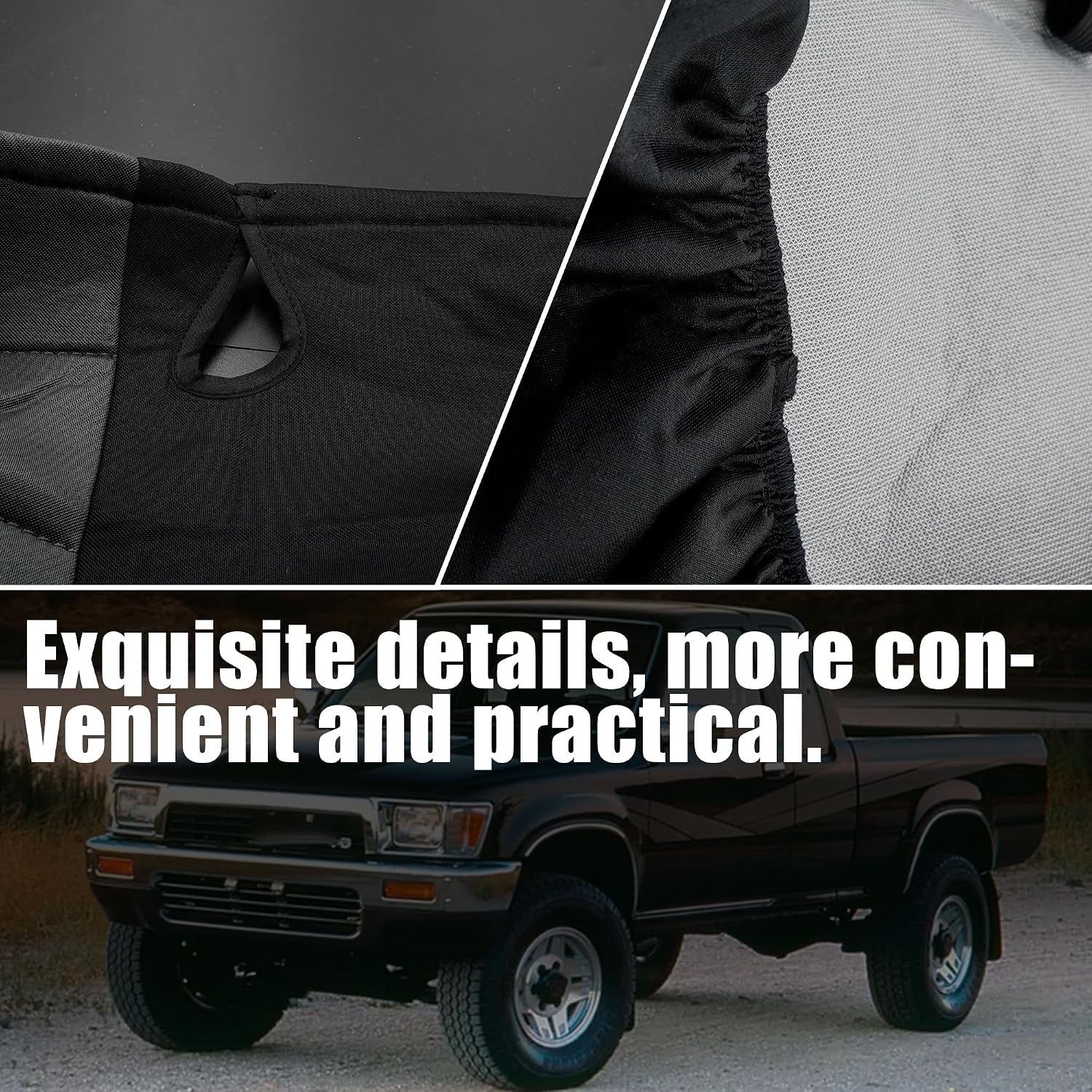 Jokuye Knitted Fabric Front Bench Seat Cover for Toyota Pickup 1987 1988 1989 1990 1991 1992 1993 1994 Molded Headrest & Small 2-3 Inch Notch Bottom Design-Black