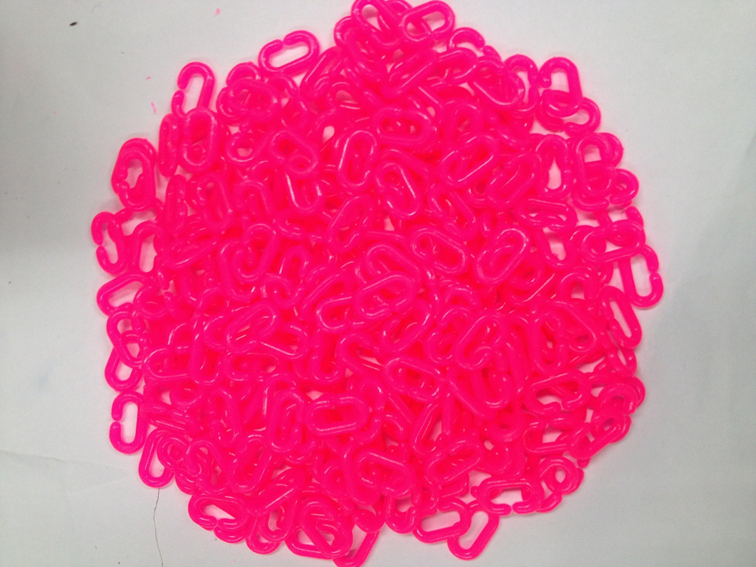 Small Pink C Chain Links Plastic Neon Toy DIY 100 Pcs Y03