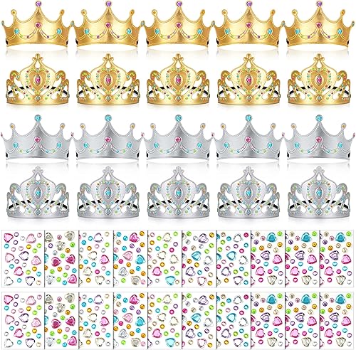 Yaomiao 44 Pcs Foam Crowns Set for Kids Princess Tiaras Crowns Diamond Sticker Making Kits Kids' Family Classroom School Birthday Party Supplies