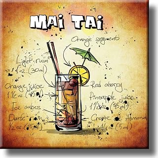 Mai Tai Cocktail Recipe Drink Picture on Stretched Canvas, Wall Art Decor, Ready to Hang!