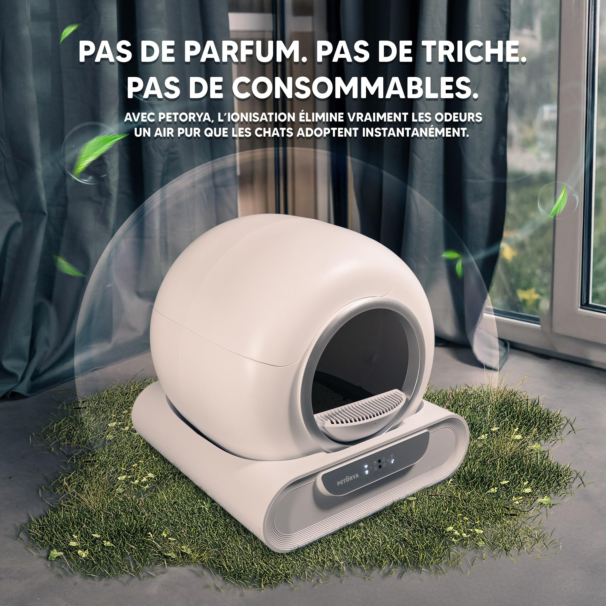 Litiere Chat Autonettoyante PETORYA, Bac à Litière Automatique, Anti-Fuites/Anti-Pincement/Anti-Odeur/Secure/Contrôle APP/Nettoyage Facile, Capacité XXL de 65L pour Plusieurs Chats