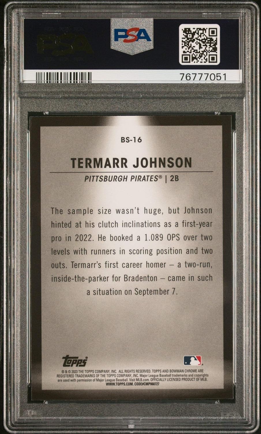 Graded 2023 Topps Bowman Termarr Johnson #BS16 Spotlights Rookie RC Baseball Card PSA 10 Gem Mint