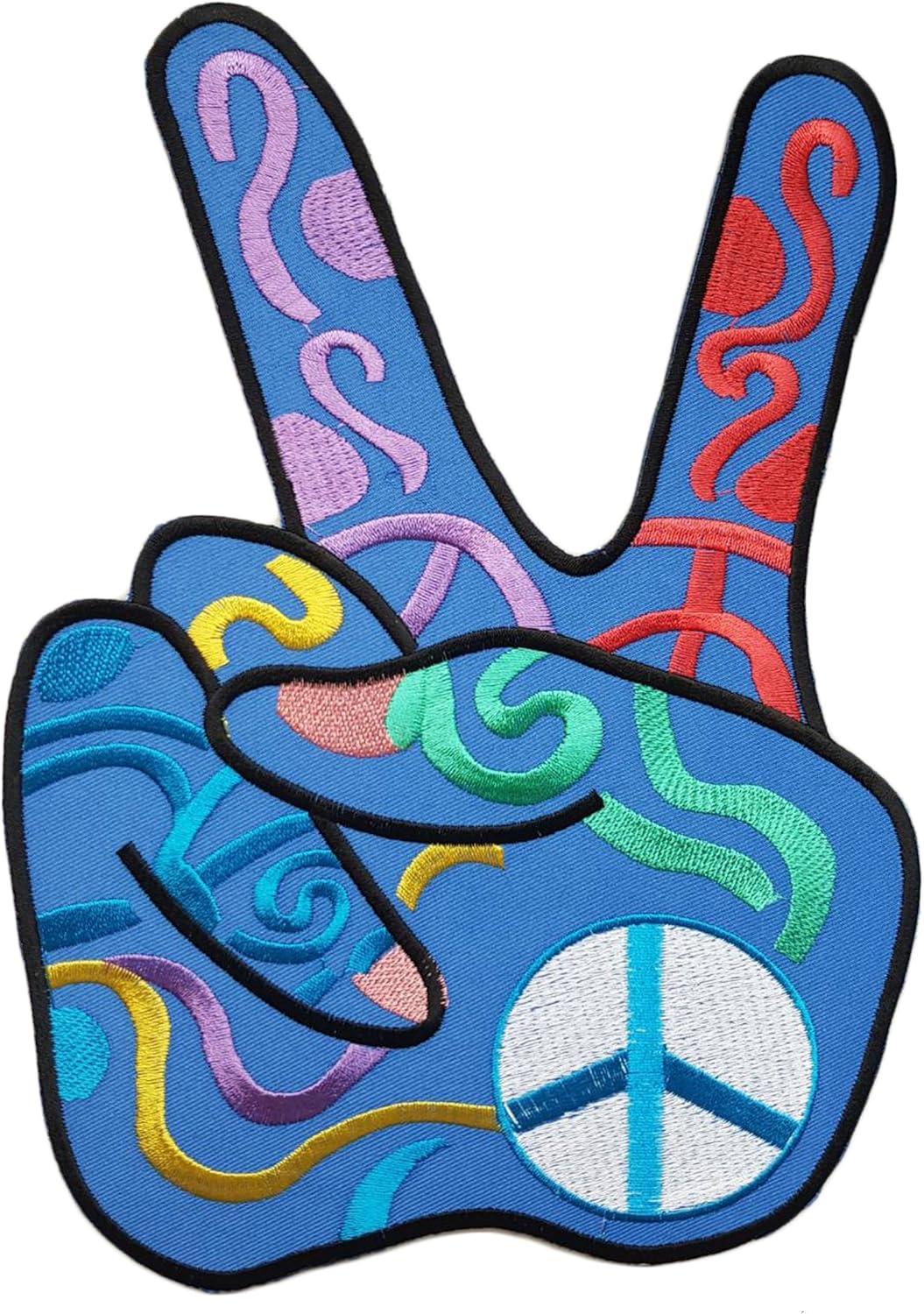 Big XL Iron on Patch Blue Peace Fingers Sign Hippie "23 cm x 16.5 cm