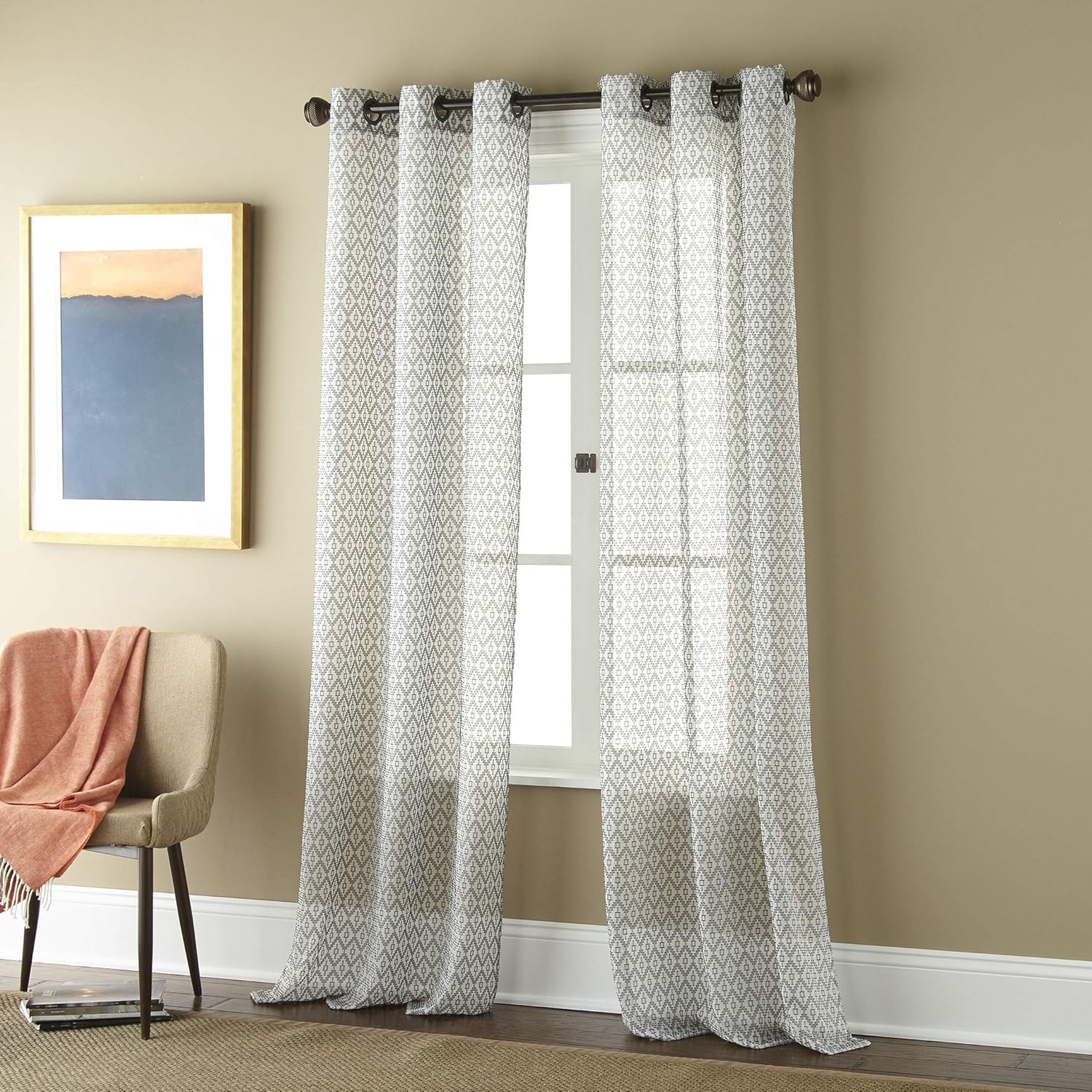 Stratford Park Window Curtain Panel, Header Size 2'', Sheer, Light Mineral, Set of 2, 37x84''