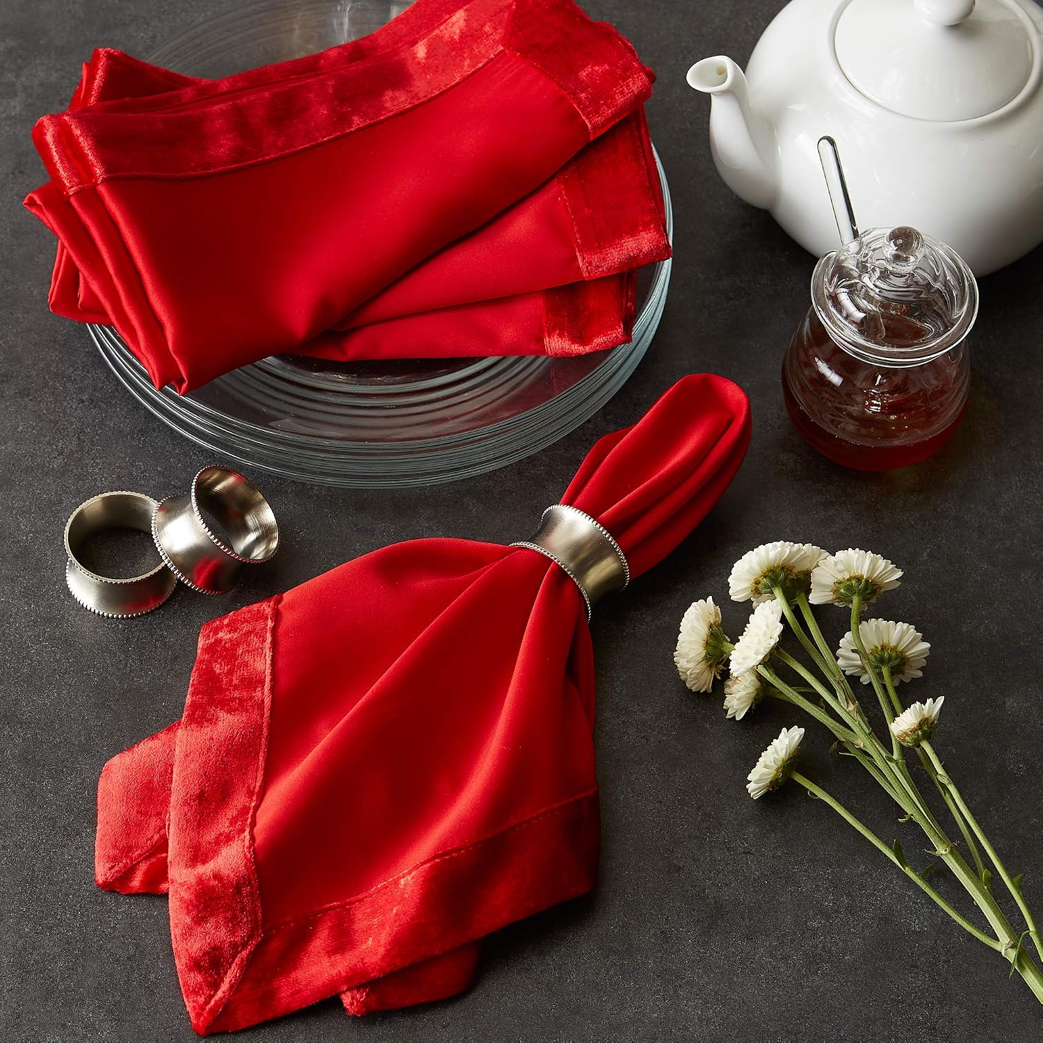 DII Velvet Collection Tabletop, Napkin Set, Red 4 Piece