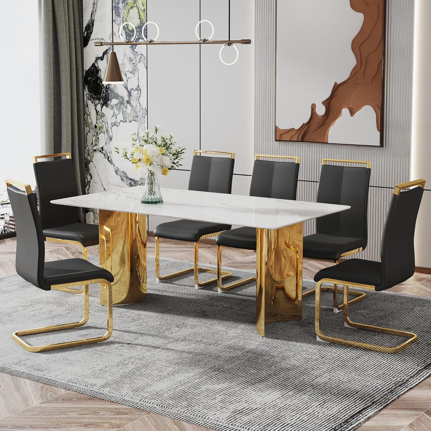 Amazon.com - LUFTUT Modern Dining Table Set for 6,Kitchen Table and ...