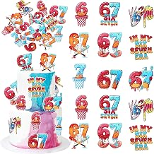 SYKYCTCY 63 Pack Edible Six Seven Cupcake Topper Cheers to 7 Years Funny Six Seven Cupcake Pick I Was 6 Now I'm 7 Cake Decoration for 7th Birthday Anniversary Party Cake Decorations Supplies