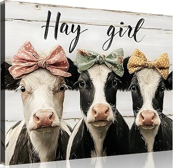 TutuBeer Farmhouse Cow Pictures Farmhouse Wall Decor Cow Wall Art Funny Cows Gifts Rustic Vintage Country Framed Poster Artwork Prints Pictures for Bathroom Bedroom Living Room Ready to Hang 8"x10"