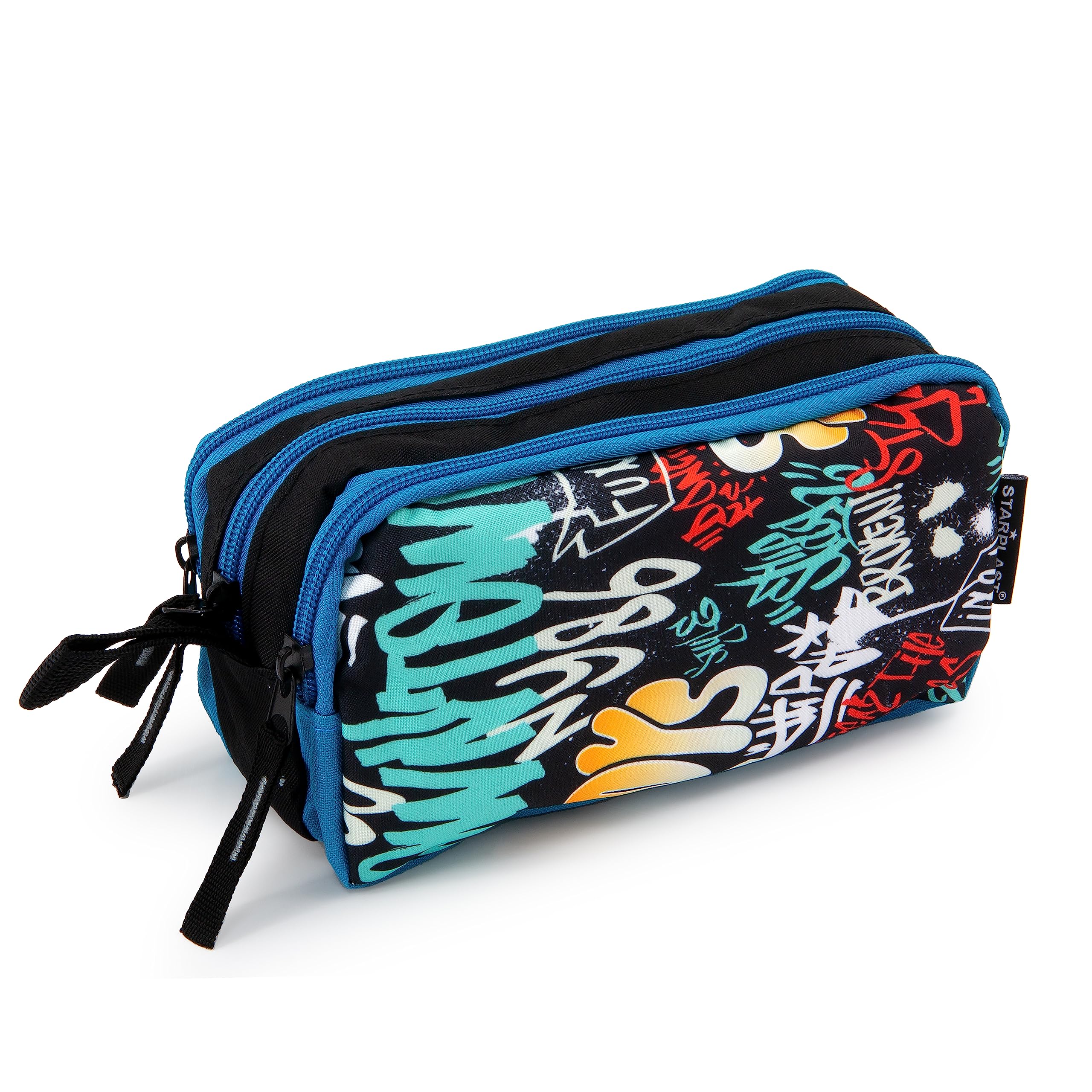 Starplast Estuche Escolar Porta Todo, 3 Cremalleras, 3 Compartimentos, Gran Capacidad, Multiuso, para Uso Escolar, Trabajo, Universidad - Graffiti
