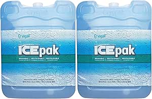 2pk - Medium Reusable Cooler Ice Packs (7.5 x 5.75 x 1.75 inch) for Lunch Box, Freezer, Camping, Picnic, Hunting Bag, Fishing Coolers