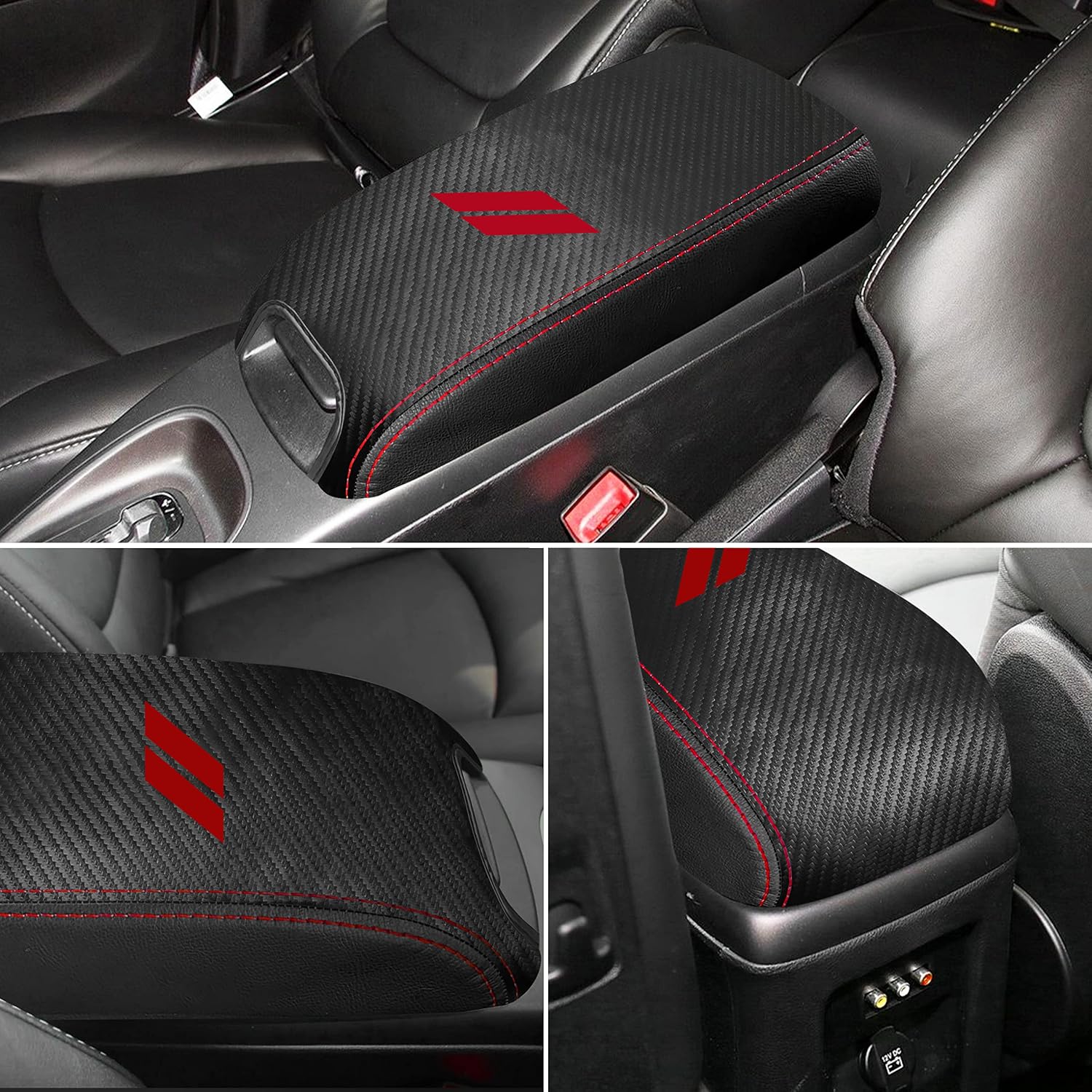 YOSRTER Center Console Armrest Cover for Dodge Journey Accessories 2011-2018 2019 2020 Anti-Scratch Leather Center Armrest Box for Dodge Journey Interior Accessories (Carbon Fiber Red)