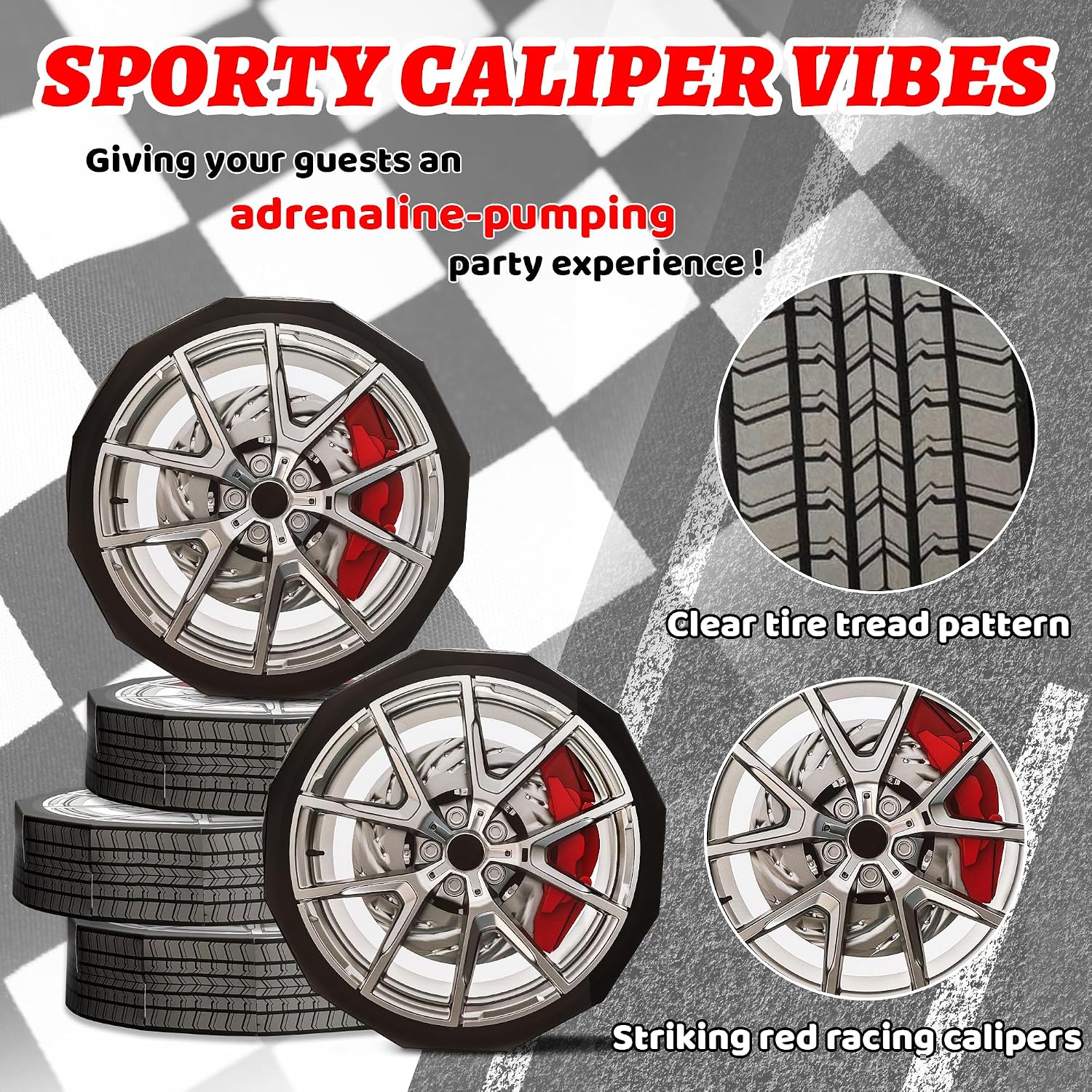 8 Pcs Race Car Party Decorations Large Wheels Shaped Boxes Decor with Red Calipers Racing Car Birthday Decoration for Boys Birthday Baby Shower Party Supplies (12 Inch)
