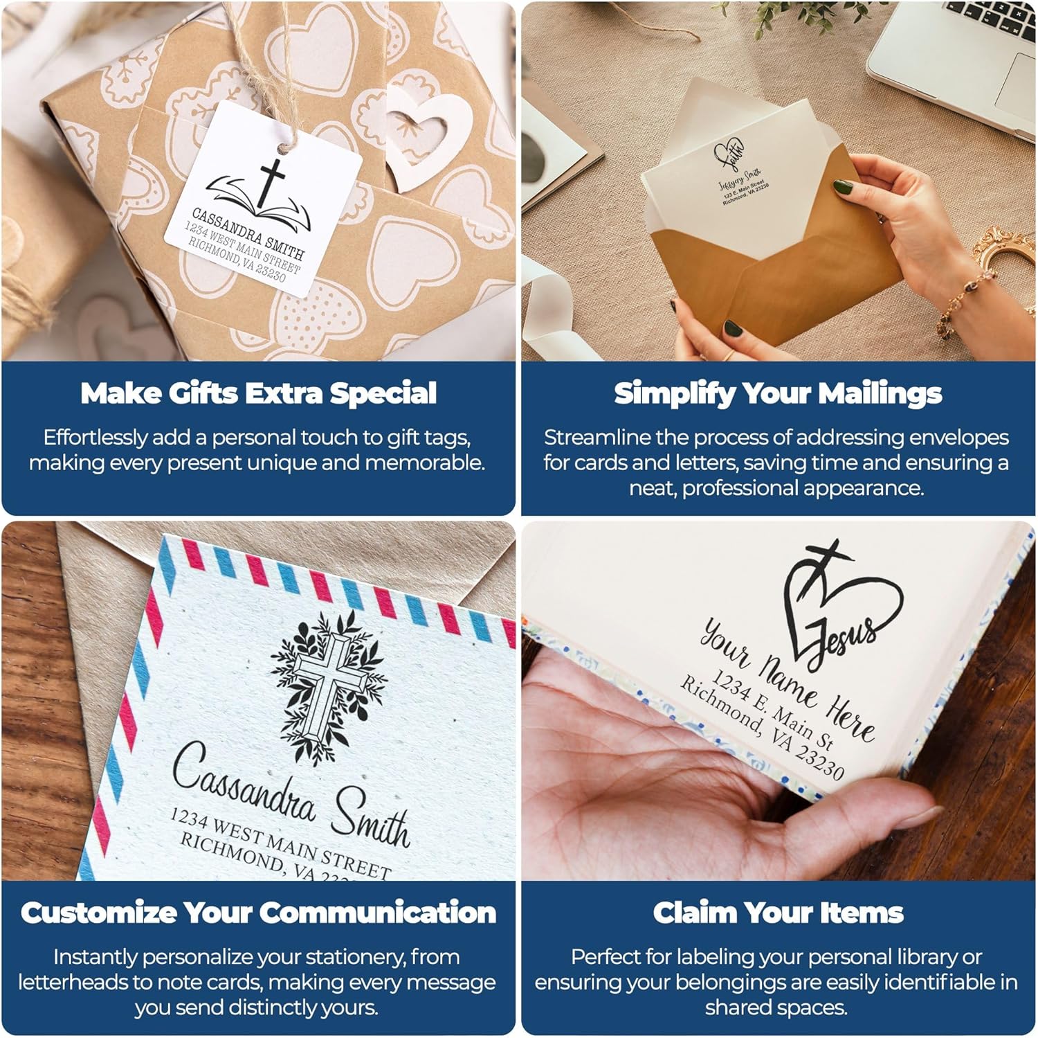 Personalized Return Address Stamper, Customized Mail Stamper, Self-Inking Sacred Faith Christian Design, Ideal for Religious Artists, Available in 5 Vibrant Ink Colors, Convenient 1-5/8 Size