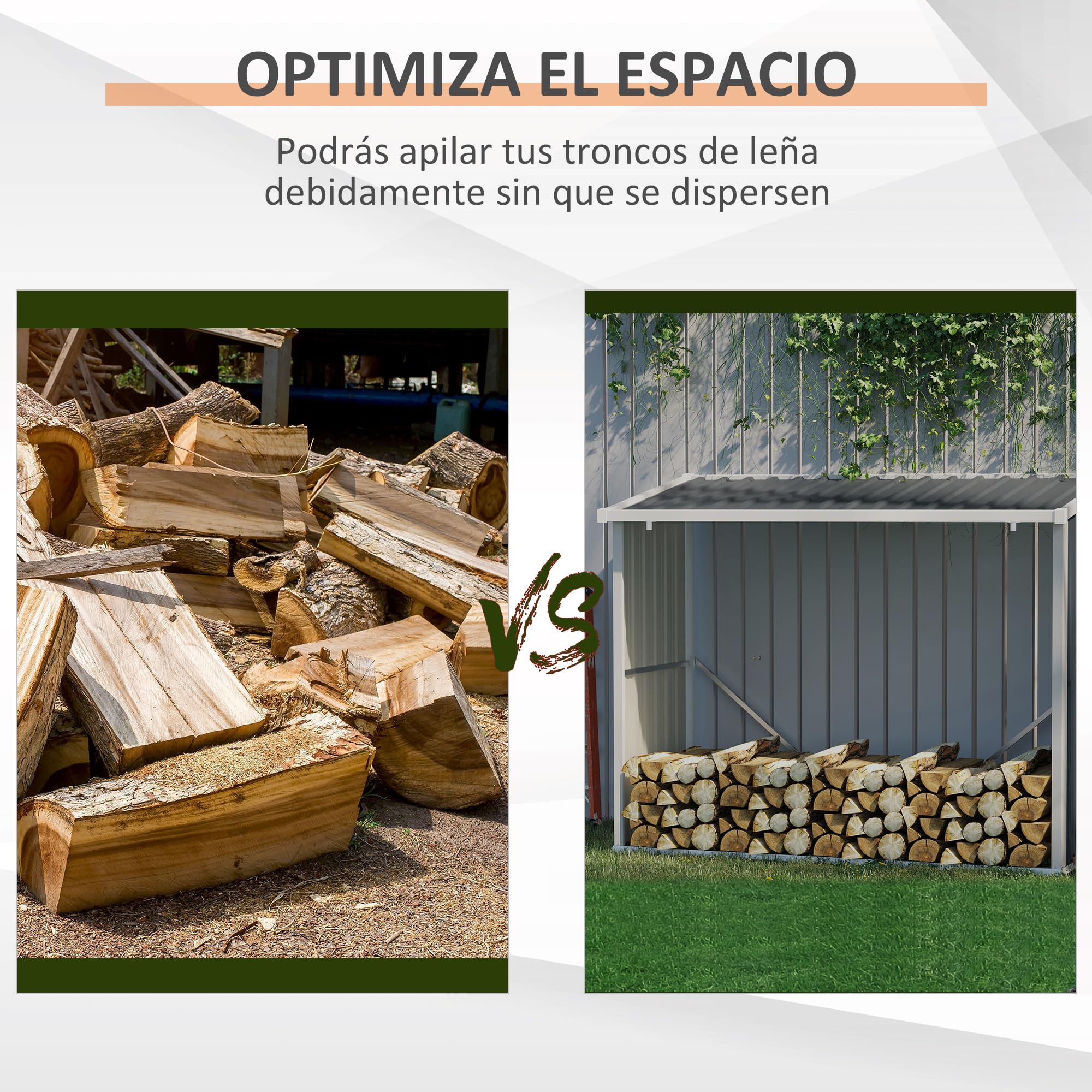 Outsunny Casetilla para Leña Acero Galvanizado 185x84x133,5/148,5 cm Gris