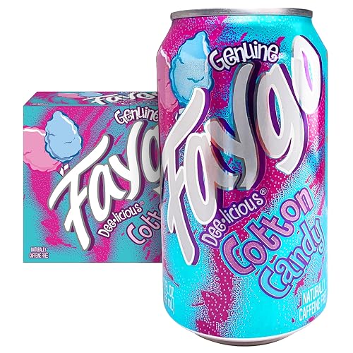Faygo Cotton Candy Soda | Sweet Carnival Treat in a Can | 12-Pack of 12oz Cans | Vibrant, Caffeine-Free Soft Drink Bursting with Classic Blue Cotton Candy Flavor - Cotton Candy