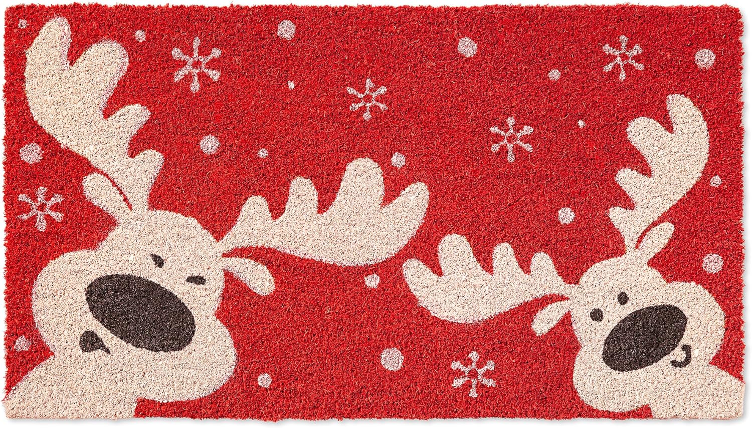 Christmas Door Mat Set, 2-Piece Layered Welcome Mat Combo with Red White Buffalo Check Rug and Coir Doormat, Holiday Outdoor Front Porch Entryway Decor for Patio, Garden, Indoor
