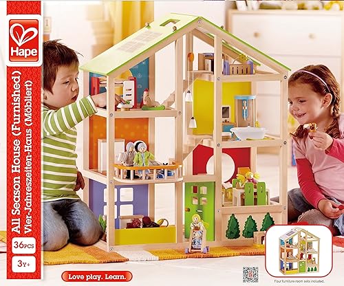 Vista 3 de Casa de muñecas de madera "All seasons" amoblada con accesorios para niños de Hape