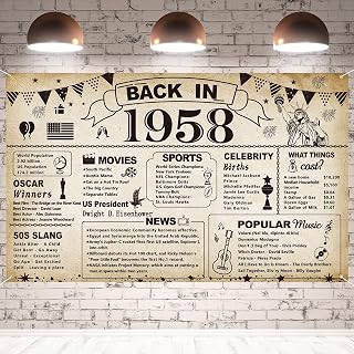 DARUNAXY 65th Birthday Party Decorations, Vintage Back in 1958 Banner 65 Year Old Birthday Party Poster Supplies Vintage 1958 Backdrop Photography Background for Men & Women 65th Class Reunion Decor