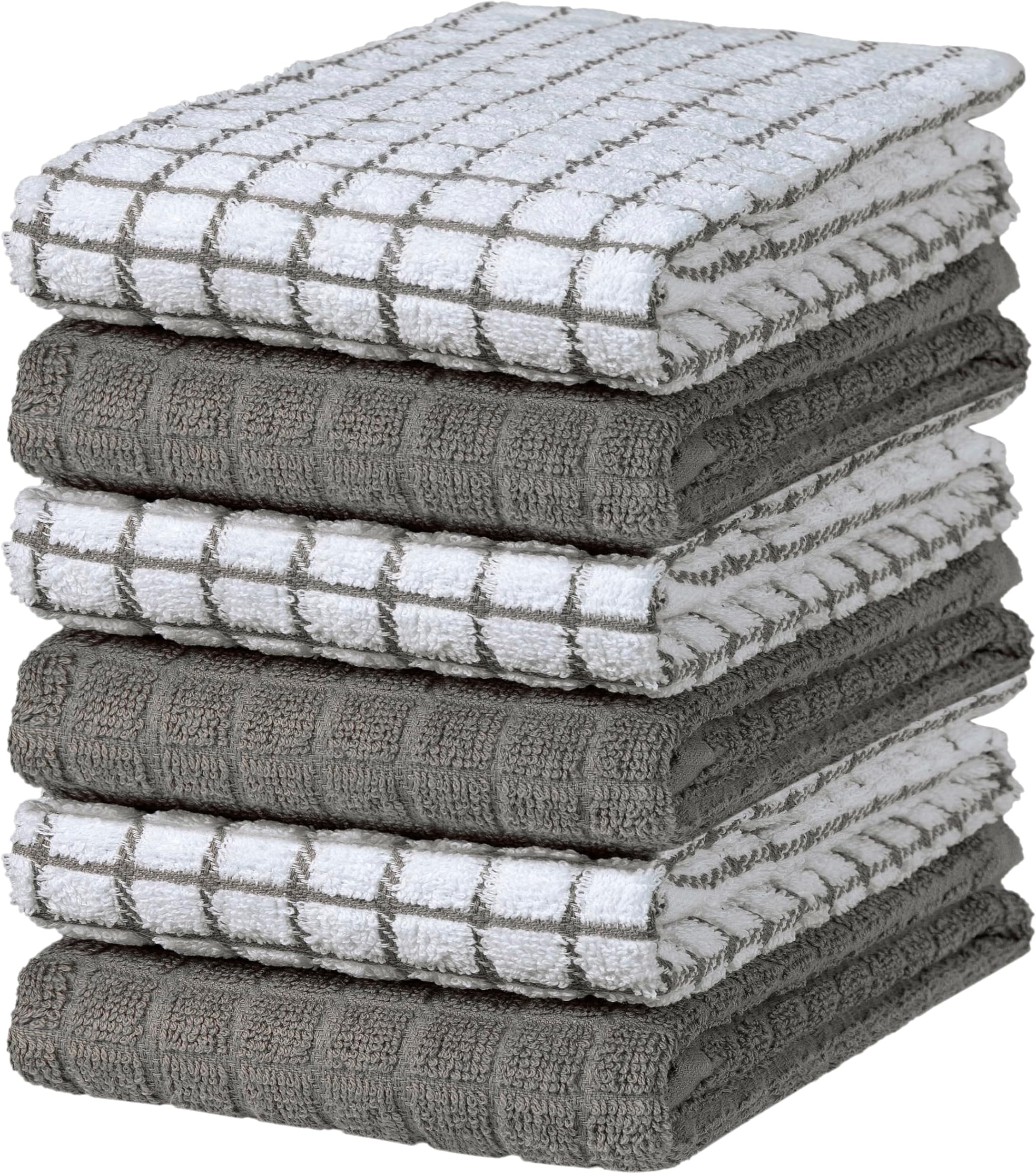Bumble Kitchen Towels (6 Pack) | 16" x 28" | 100% Cotton Dish Towels for Kitchen | 380 GSM | Soft, Highly Absorbent & Durable Dish Towels with Hanging Loop | Gray