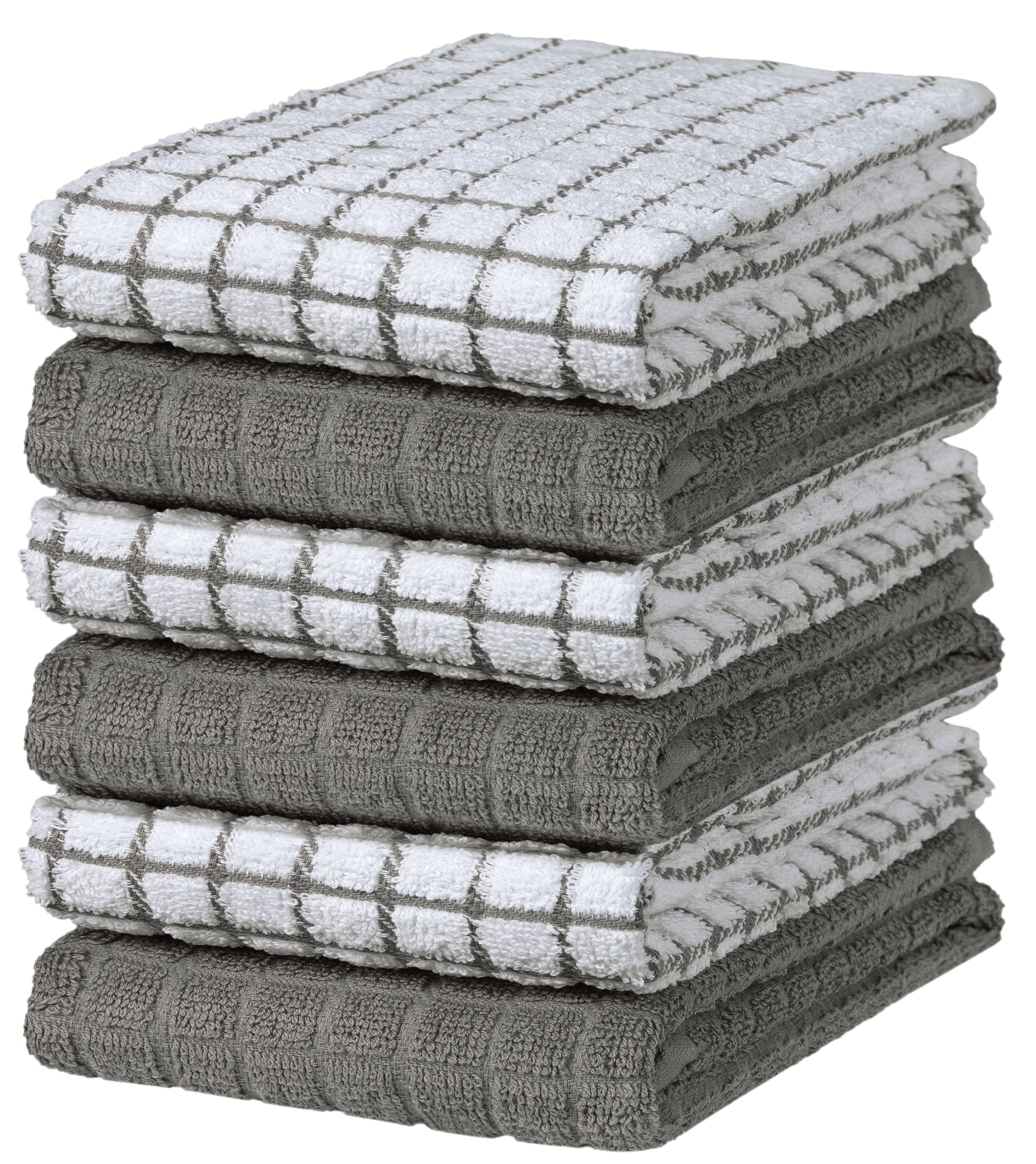 Bumble Kitchen Towels | 100% Cotton Dish Towels with Hanging Loop | 16"x 28" | 380GSM | Absorbent Kitchen Towel Set | 6 Pack, Gray