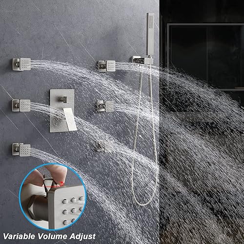 Miniatura 3 de Sistema de rociado de cuerpo de ducha de alta presión de lujo, todo de metal con ducha de lluvia de 12 pulgadas y juego combinado de mano para baño,