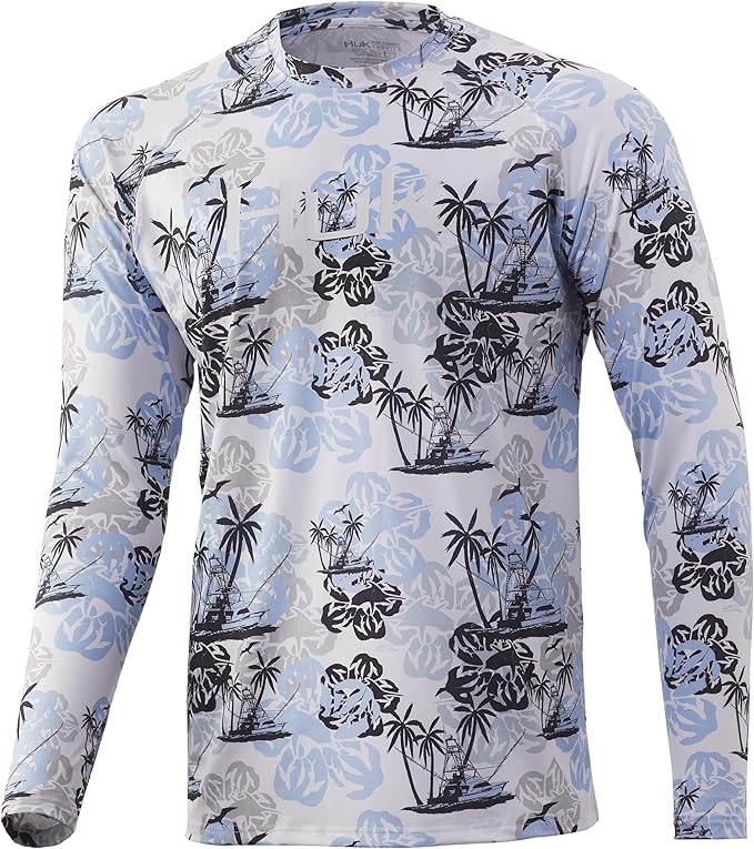 HUK Men's Pattern Pursuit Long Sleeve Performance Fishing Shirt, Ice