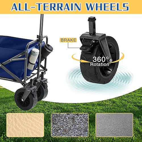 Miniatura 6 de 300Lbs Capacity Foldable Travel Cart for Outdoor Camping with Canopy,Tabletop, Side Pockets,and Cup Holder - All-Terrain Wheels for