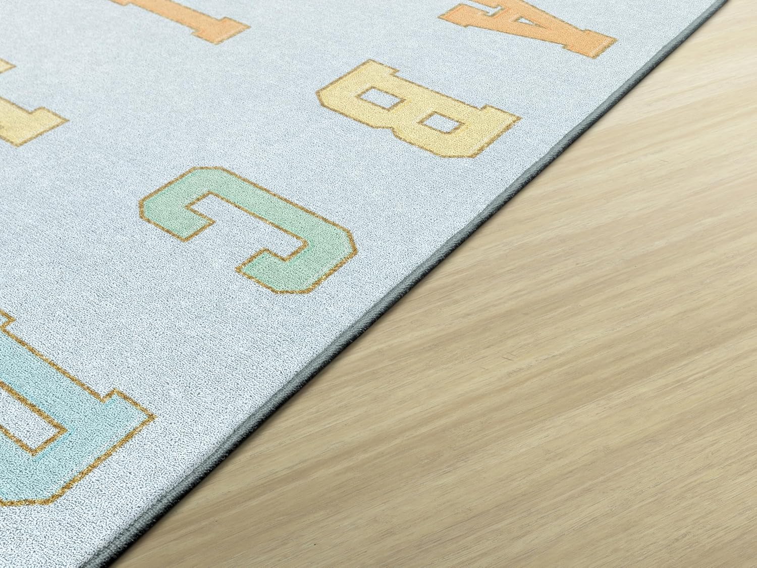 Flagship Carpets Blue Pastel Alphabet Criss-Cross Applesauce Educational Area Rug for Kids Room Seating Décor, Children's Classroom, Play Carpet for Teaching and Playroom, 5' x 7'6"