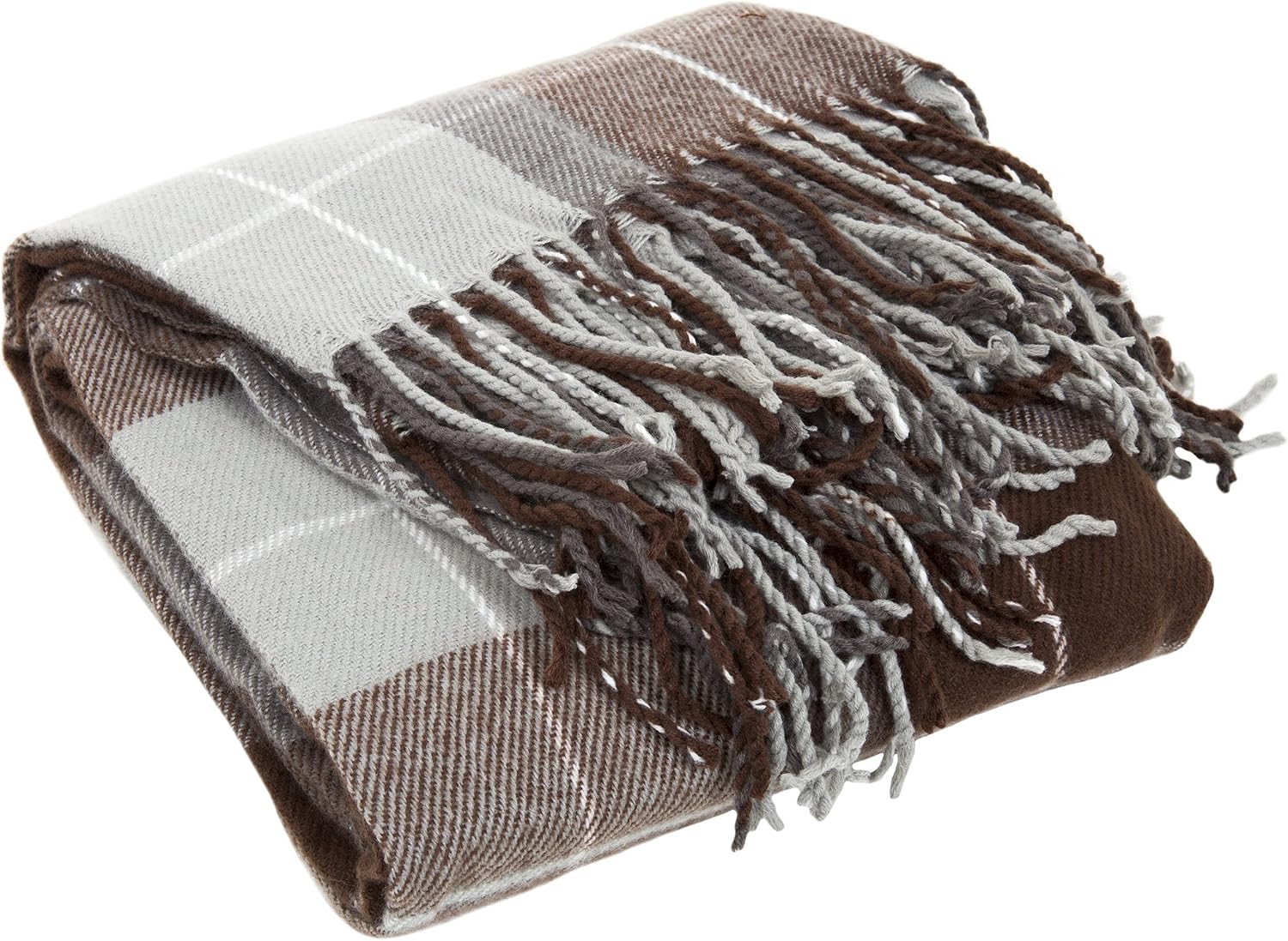 Lavish Home Throw Blanket - Cashmere-Like - Plaid - Brown