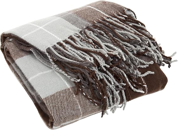 Lavish Home Throw Blanket, Brown Plaid, 50 x 60