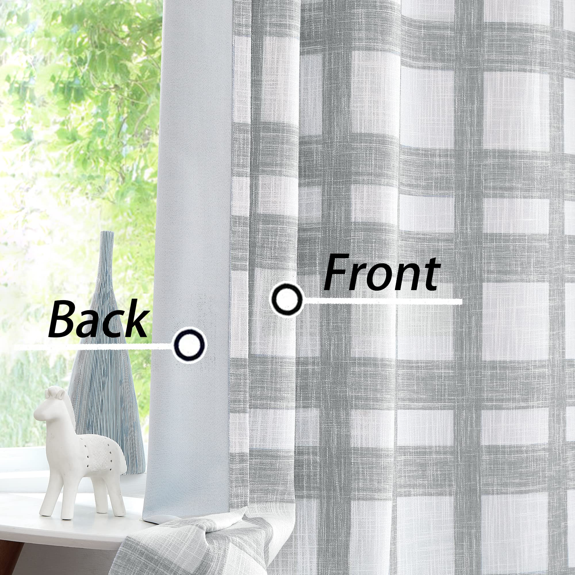 White and Gray Plaid Blackout Curtain Energy Efficient Triple Weave Window Treatment Panel 84 Inches Long for Bedroom Grommet Top Rustic Farmhouse Buffalo Check Geometric Drape, 50"x84"x2, Light Grey