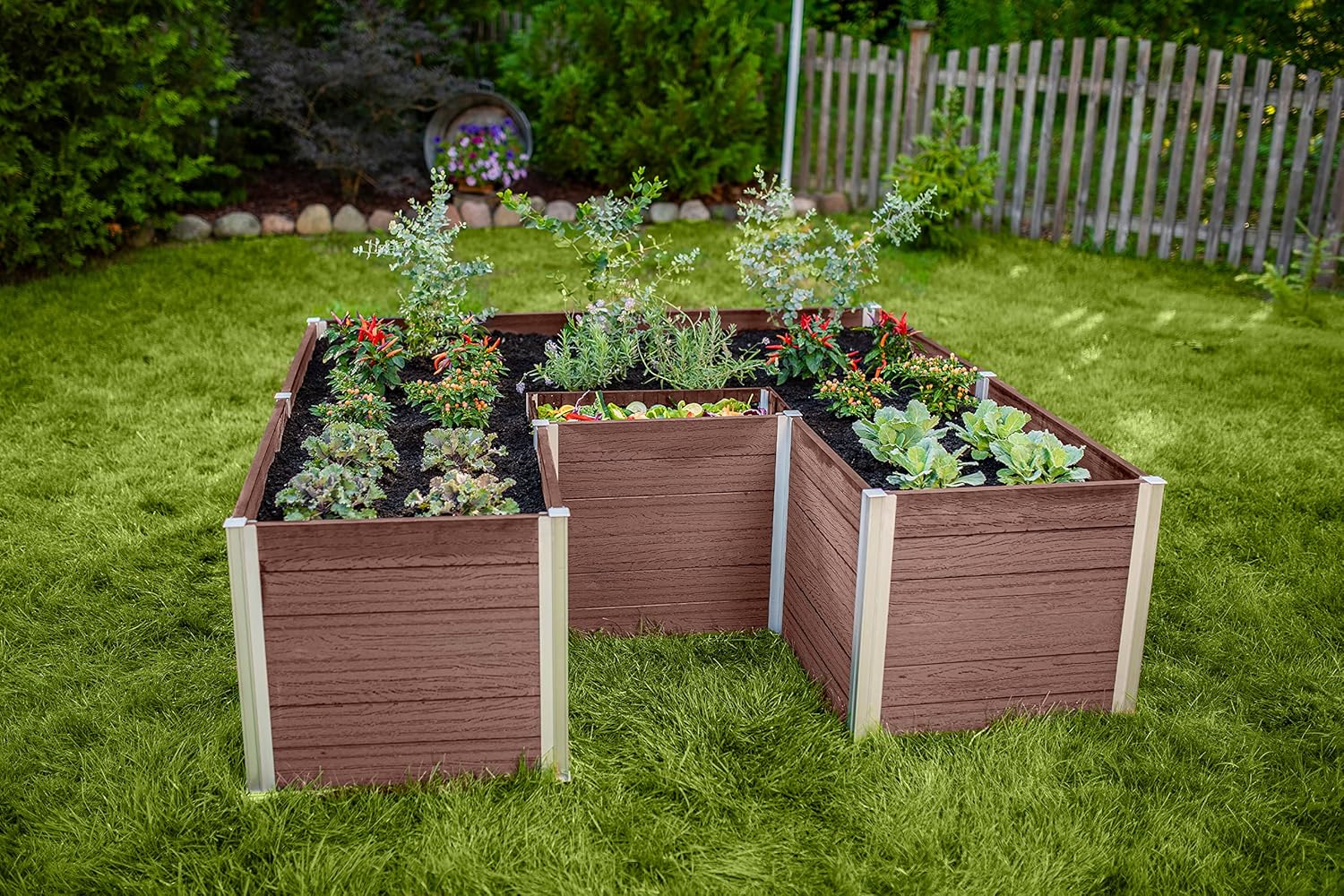 Vita Urbana 6 Foot x 6 Foot Embossed Vinyl Keyhole Garden with Composting Basket, Espresso Brown, PVC, BPA and Pthalate Free, VT17507