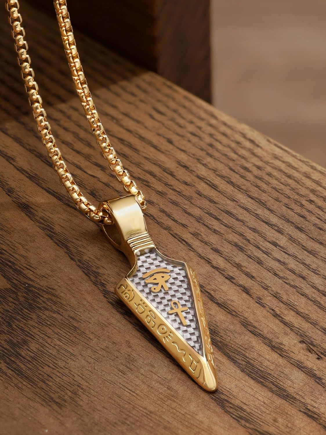 HAQUIL Arrowhead Necklace, Stainless Steel Eye of Horus Ankh Hieroglyphic Arrowhead Pendant, Box Chain, Egyptian Jewelry Gifts - Image 3