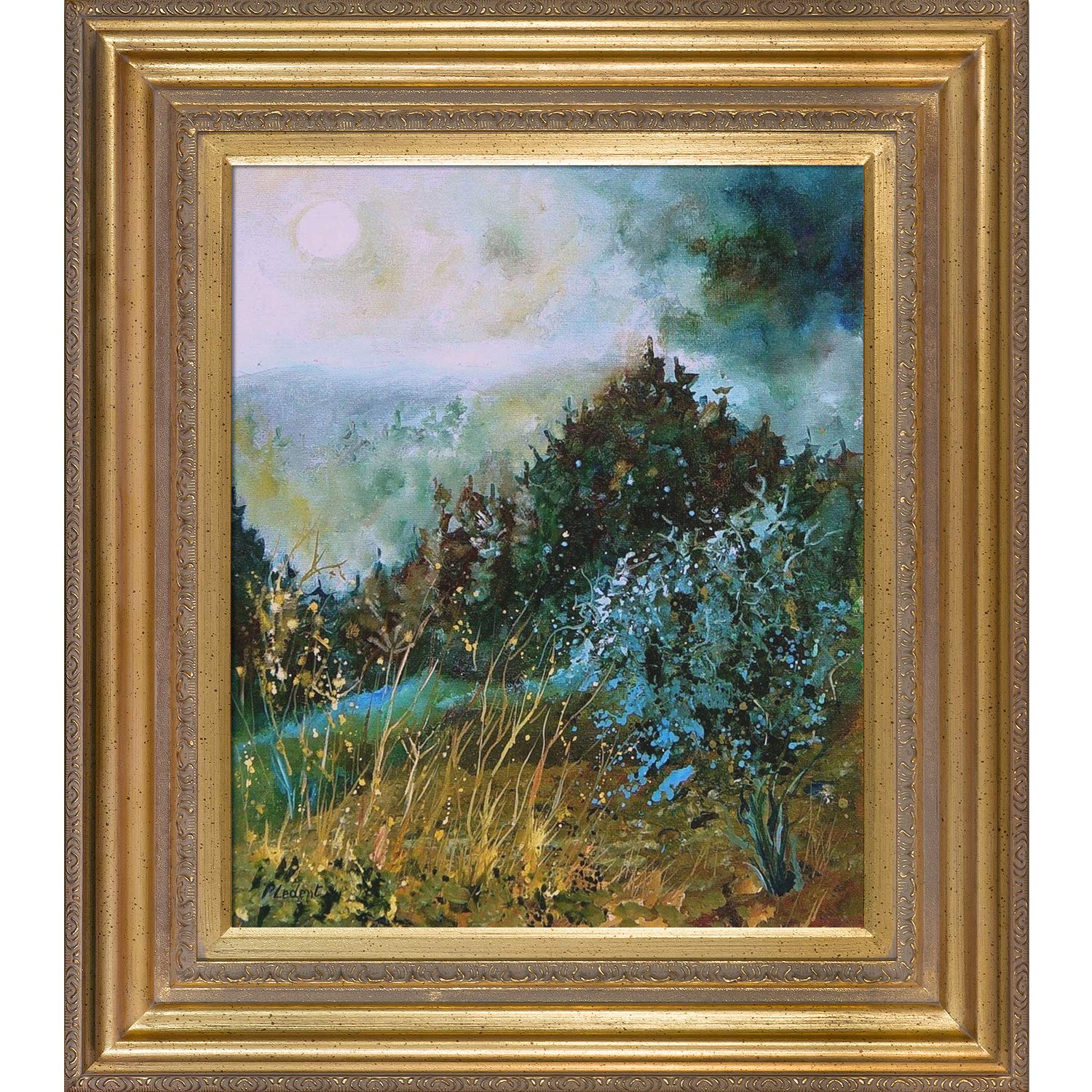 overstockArt 56 Ledent Moonshine Canvas with Mediterranean Gold Frame, Gold