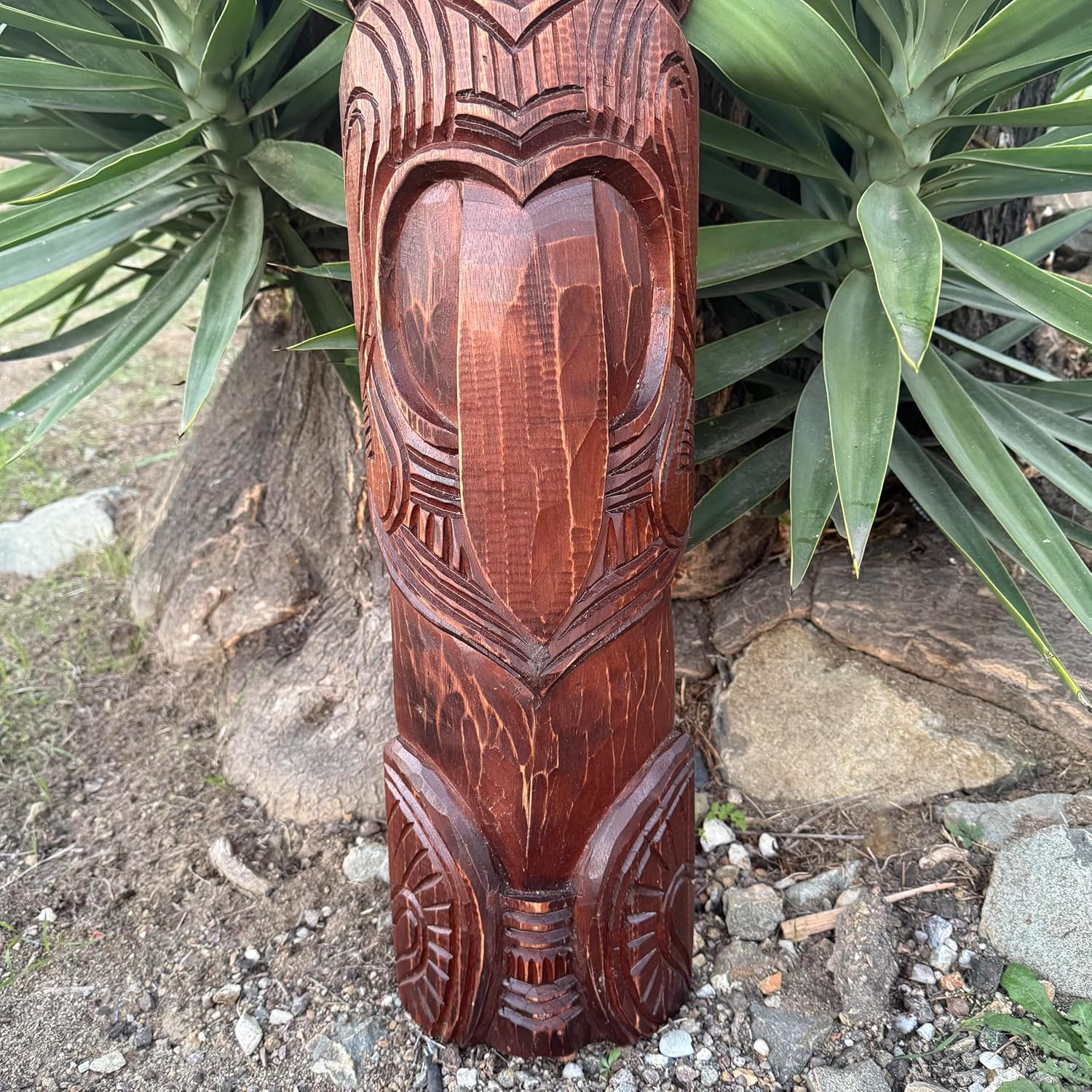 Maori Style Wooden Tiki Half Statue, 39x7 inches, Tiki Bar Decor, Indoor Outdoor