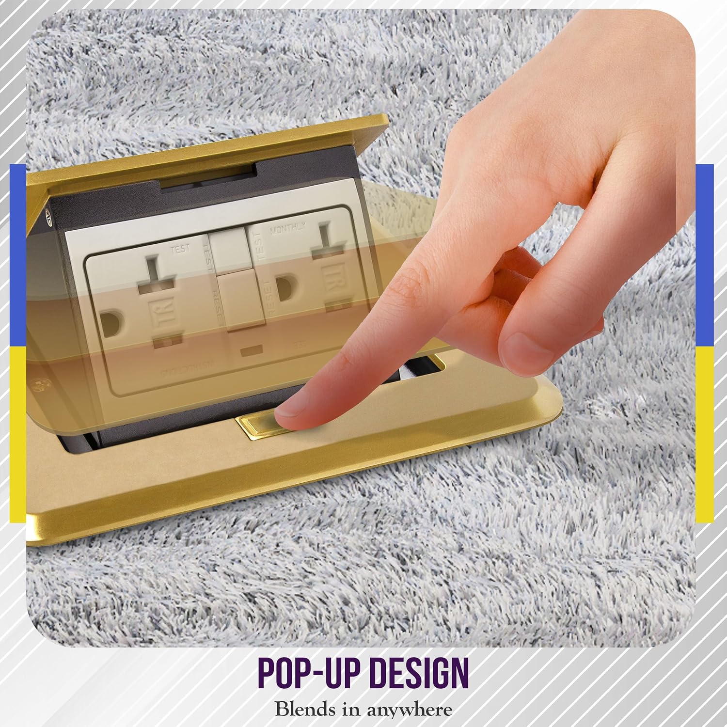 ENERLITES Soft Pop-Up Square Floor Box Kit, 20A GFCI Tamper-Weather-Resistant Receptacle Outlet, Watertight Gasket and Corrosive Resistant Hardware, Brass Cover 4.75" x 4.75", 961248-C-GFCI