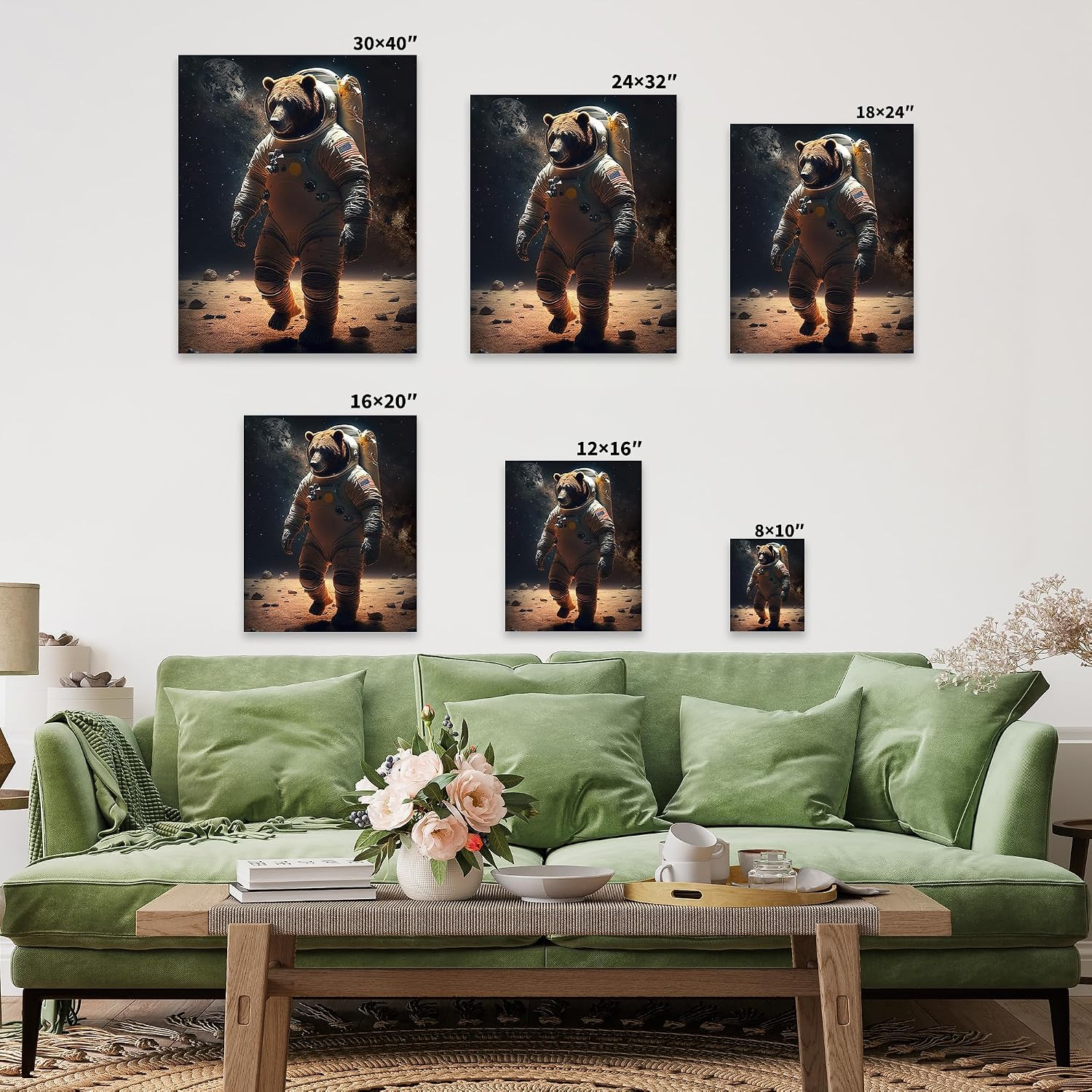 Poster Master Space & NASA Canvas - Grizzly Bear in a Spacesuit Print - Astronaut Art - Gift for Boys, Girls & Outer Space Enthusiast - Funny Wall Decor for Kid's Room - 8x10 STRETCHED Canvas