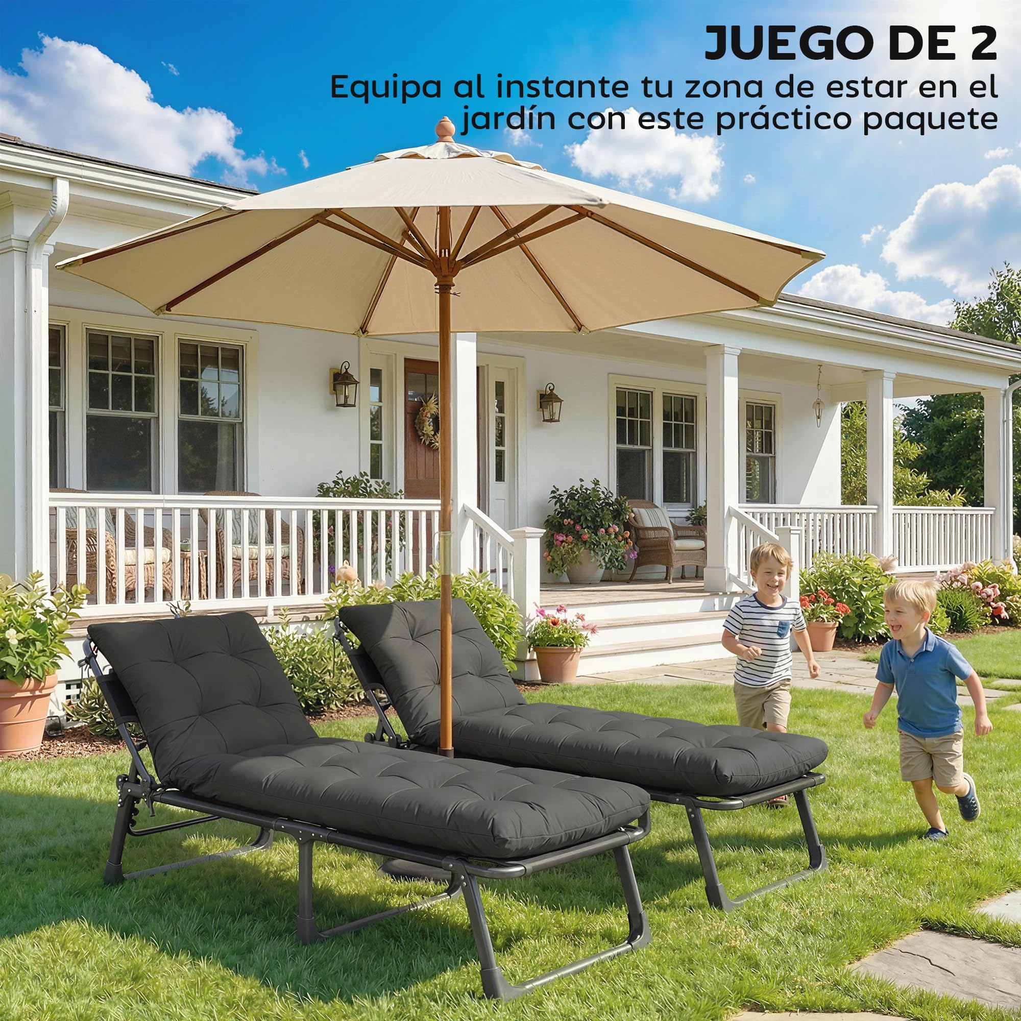 Outsunny Juego de 2 Cojines para Tumbonas, 180x55 cm, Cojines para Tumbonas de Exterior Gruesas, UPF30+, Almohadillas de Repuesto para Tumbonas con 4 Cintas, Gris Oscuro — view 8