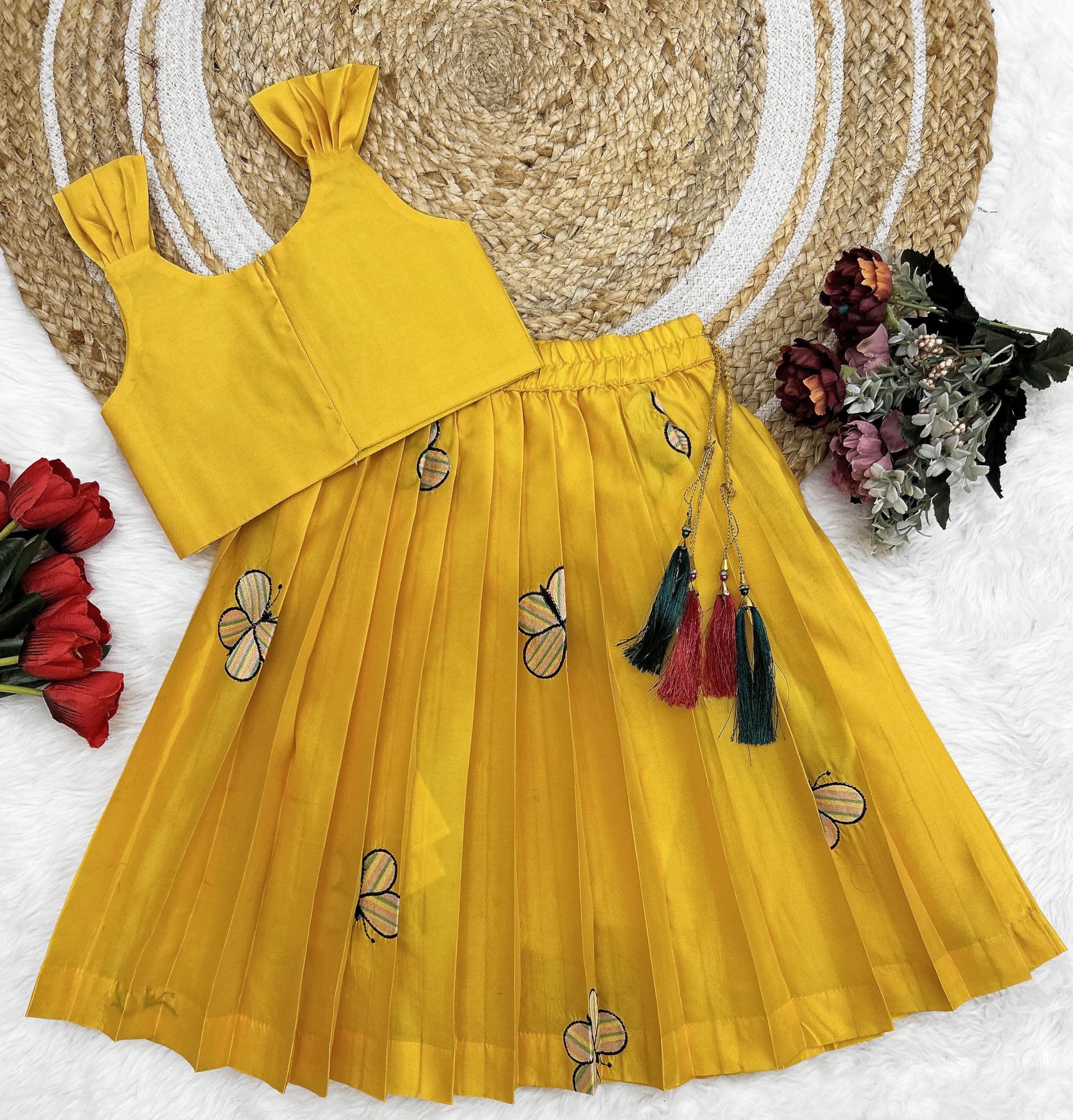 FELIZ THE DESIGNER STUDIO Kids Embroidery South Indian Traditional Pattu Pavadai Silk Blend Readymade Lehenga Choli Dress For Girls - Image 3 thumbnail