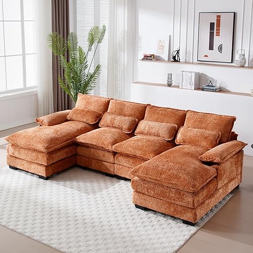 Miniatura 9 de GNIXUU Sofá modular de 110 pulgadas para sala de estar, moderno sofá en forma de U de chenilla, cómodo sofá modular con diván doble y espuma