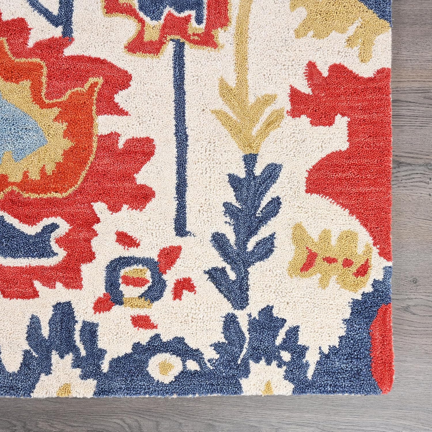 Handmade Oushak Wool Area Rug | Floral and Botanical Patterns in Soft Blue and Green | Luxurious Thick Pile for Living Room, Bedroom & Dining Room Decor (Ivory, 5' x 8')