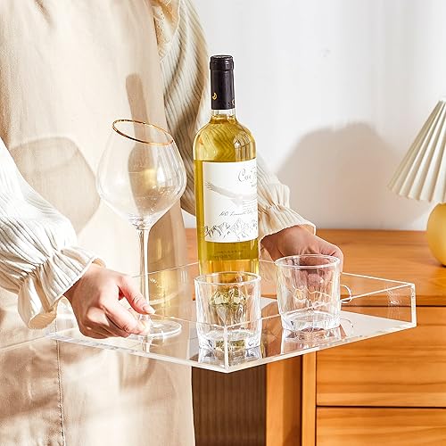 Miniatura 3 de Bandeja de acrílico transparente resistente con asas de 12 x 12 x 2 pulgadas de alto, a prueba de derrames, bandejas decorativas, organizador
