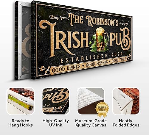 Miniatura 3 de TAILORED CANVASES - Letrero de pub irlandés personalizado - Decoración personalizada de bar y salón para bares, sótanos y pubs del hogar - Arte